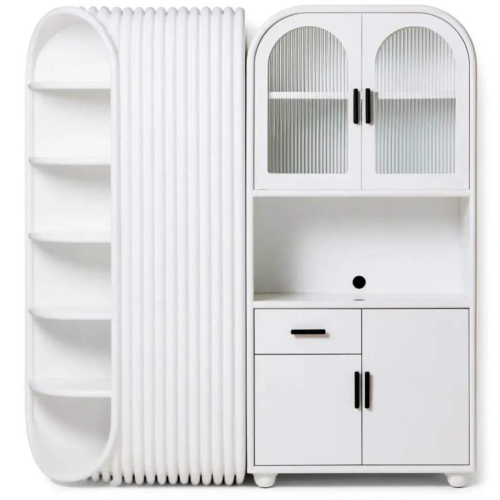 Aparador con estantes laterales y puertas arqueadas - blanco