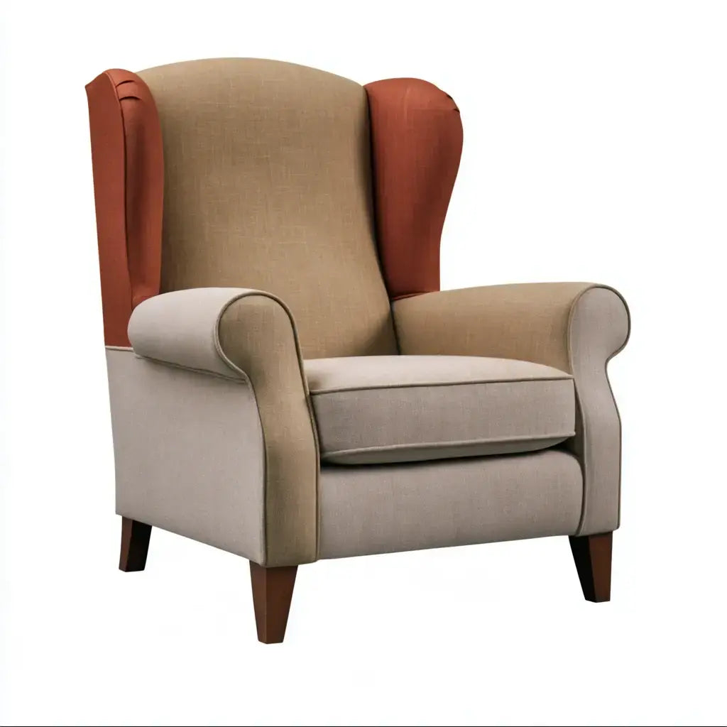 Sillón orejero con brazos redondeados - beige/naranja