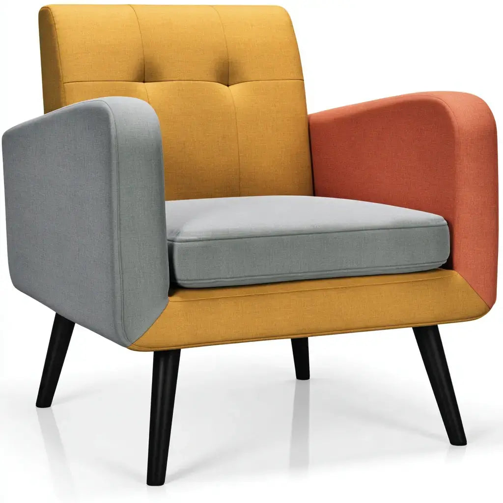 Sillón con respaldo de botones y brazos contrastados - amarillo/gris/naranja