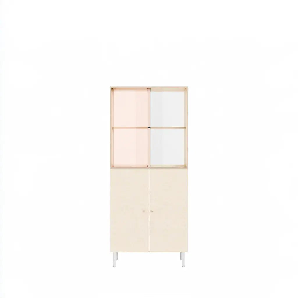 Armario estrecho con módulos superiores - beige/rosa