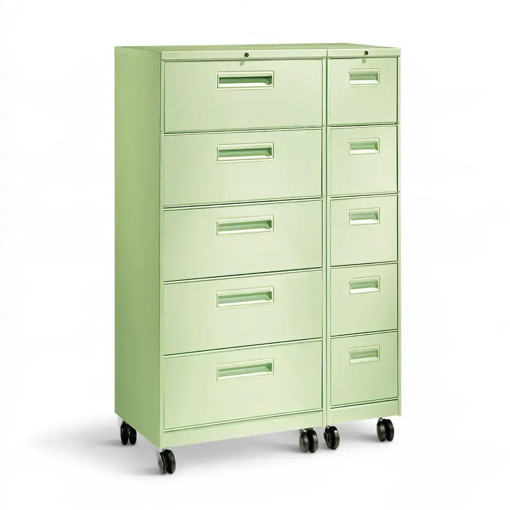 Cómoda con dos columnas de cajones con ruedas - verde