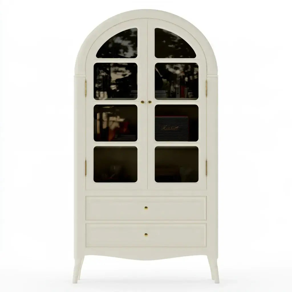 Vitrina con remate arqueado y cajones bajos - beige