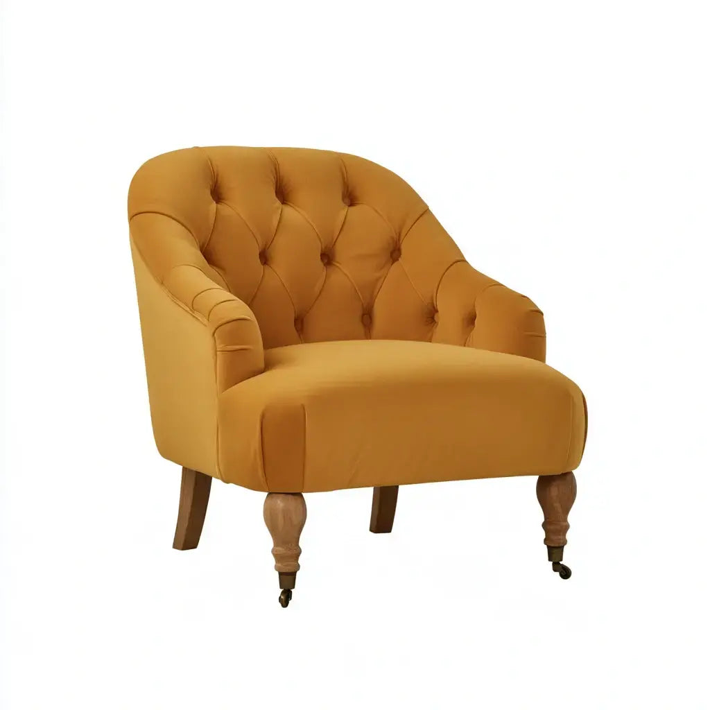 Sillón con respaldo de botones y brazos curvos - mostaza