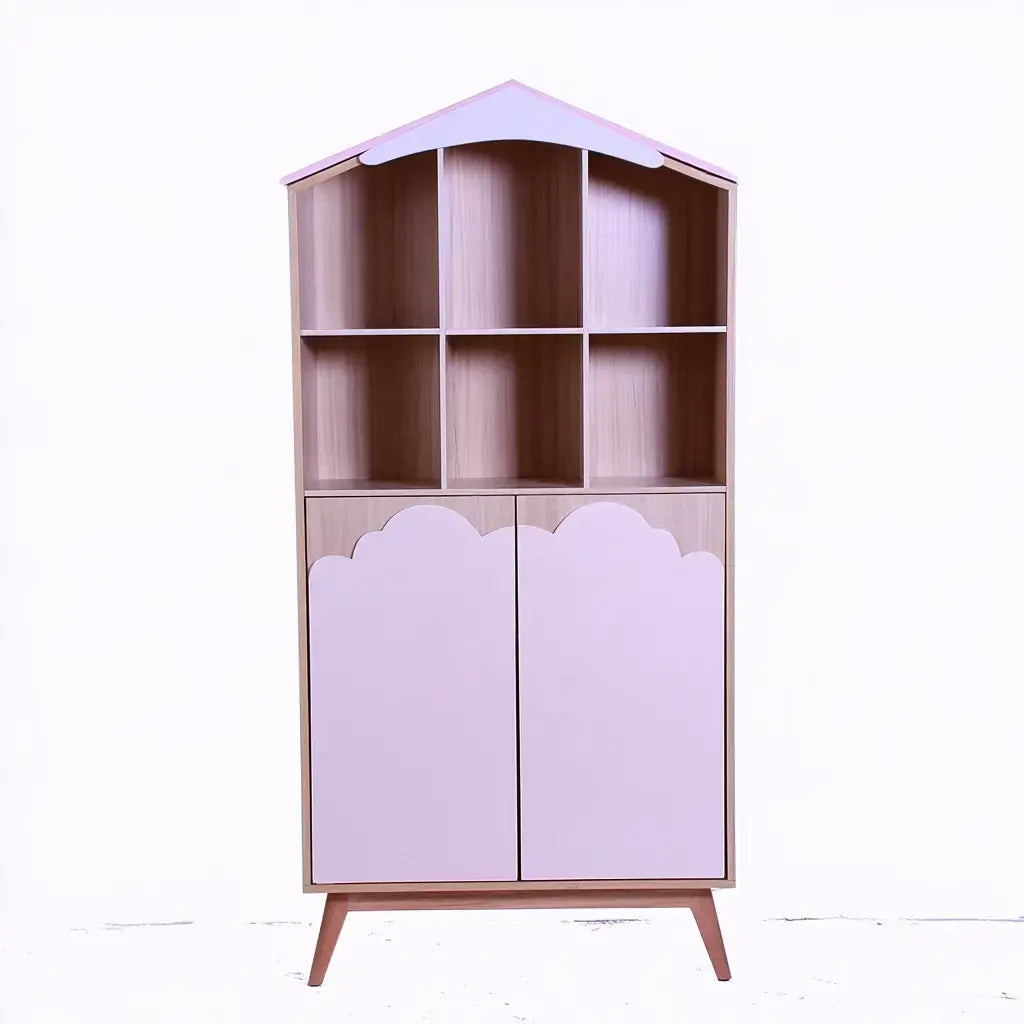 Aparador con forma de casa y puertas curvas - rosa/beige