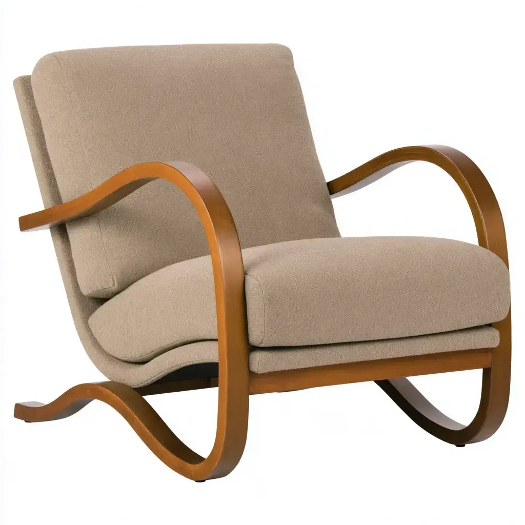 Mecedora con estructura curva y cojines lisos - beige/marrón