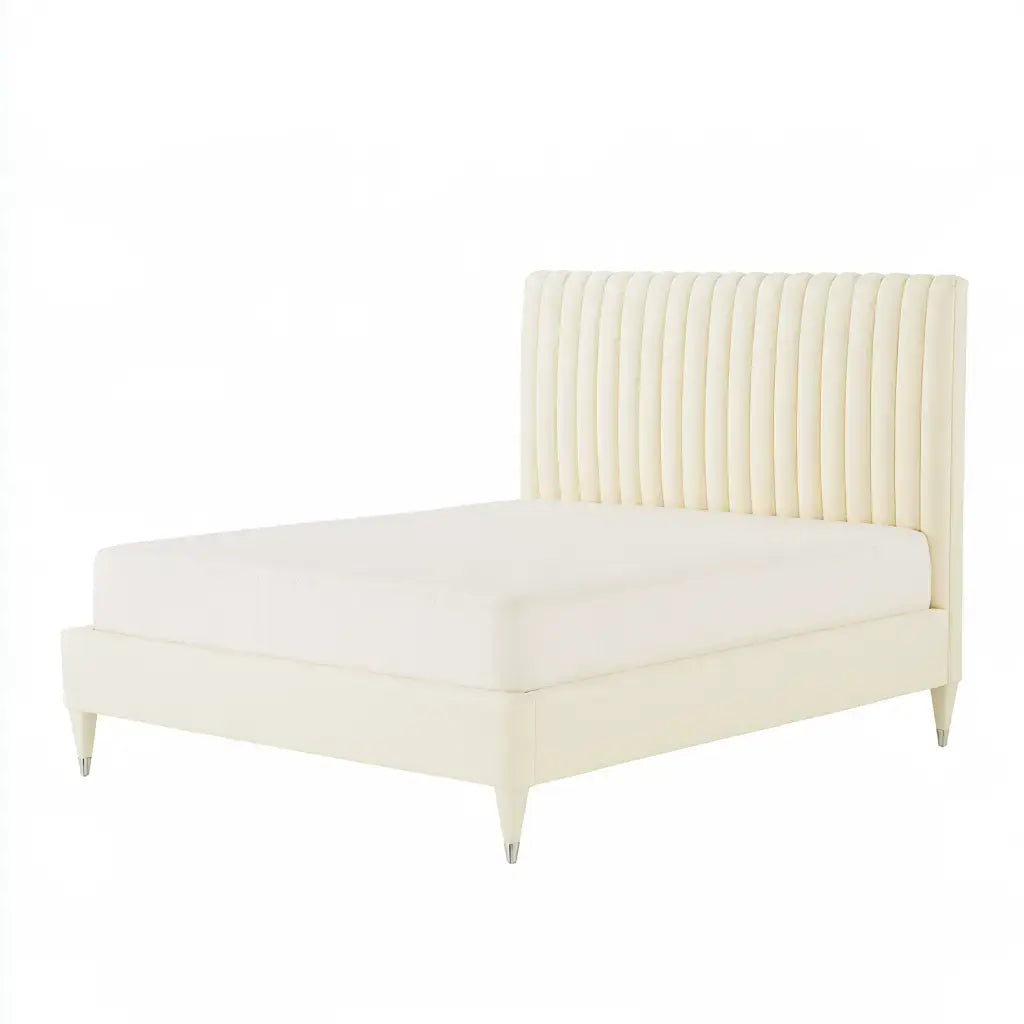 Cama con cabecero de canales verticales - beige