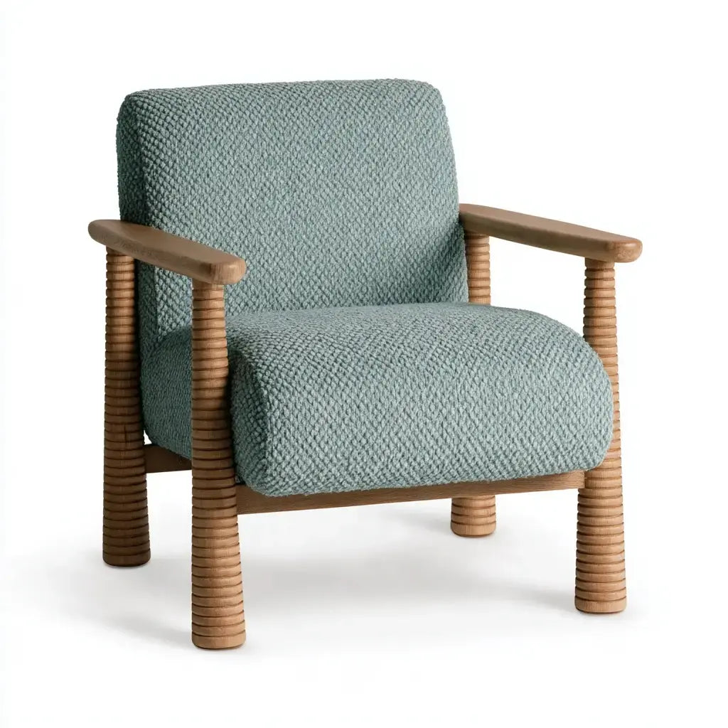 Sillón con brazos rectos y tapizado liso - azul/marrón